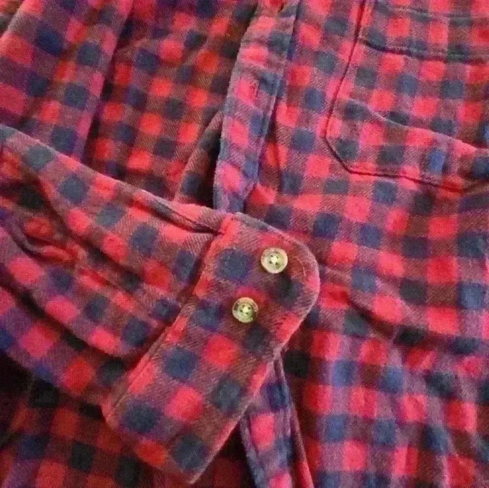 EDDIE BAUER mens small plaid red long sleeve  Button shirt - Picture 4 of 13